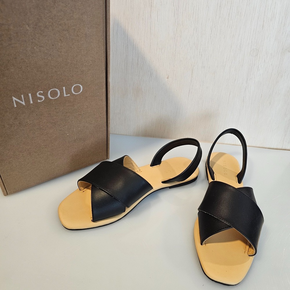 Nisolo All-Day Cross Strap Sandal Leather Sling Back Black Womens 9.5
